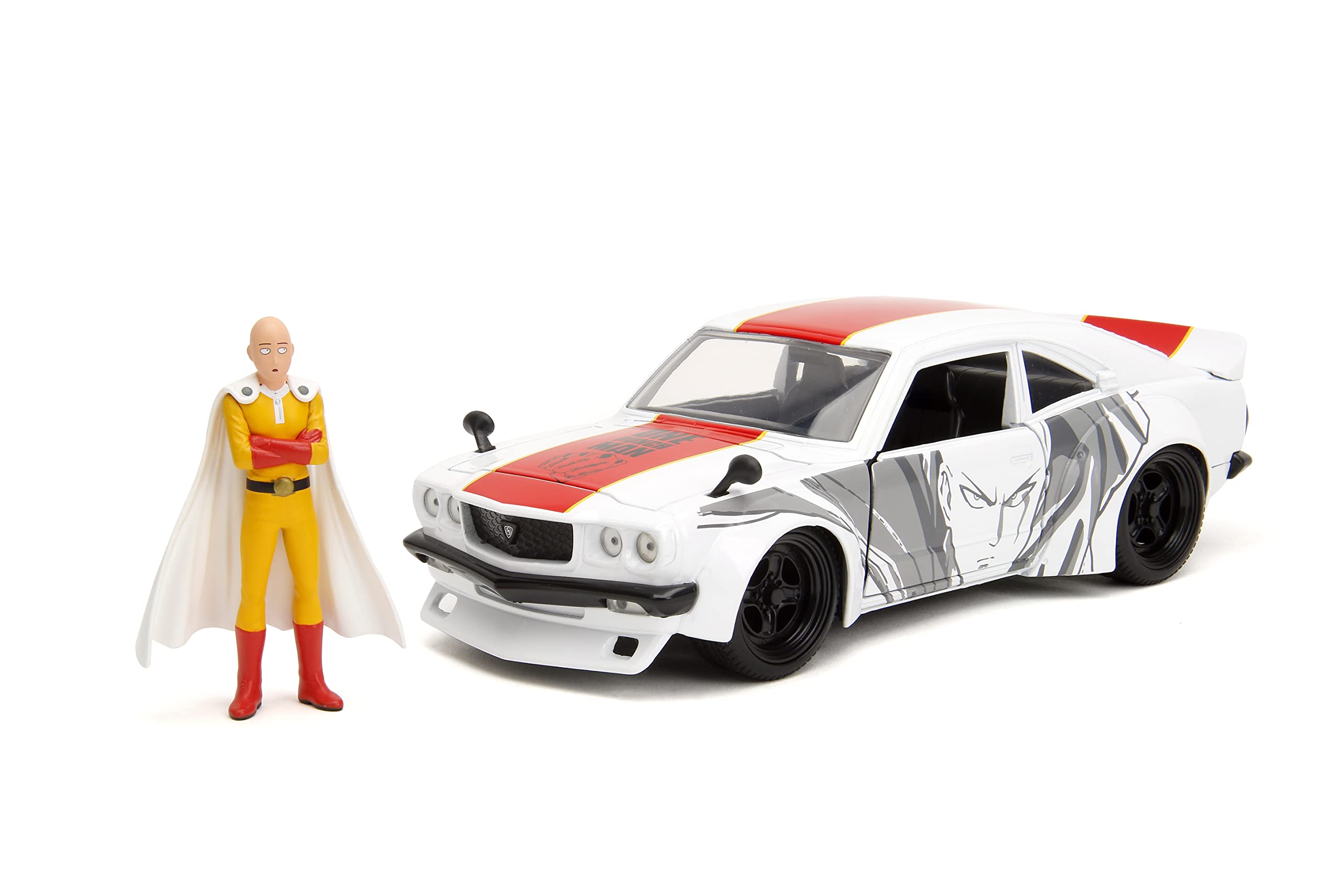 One Punch Man 1:24 1974 Mazda RX-3 Die-cast Car & 2.75" Saitama Figure, Toys for Kids and Adults