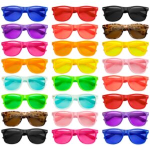 Geopty 24 Pack Colorful Party Sunglasses Bulk, Retro Neon Cheap Sunglasses for Women Men Party Favor Supplies