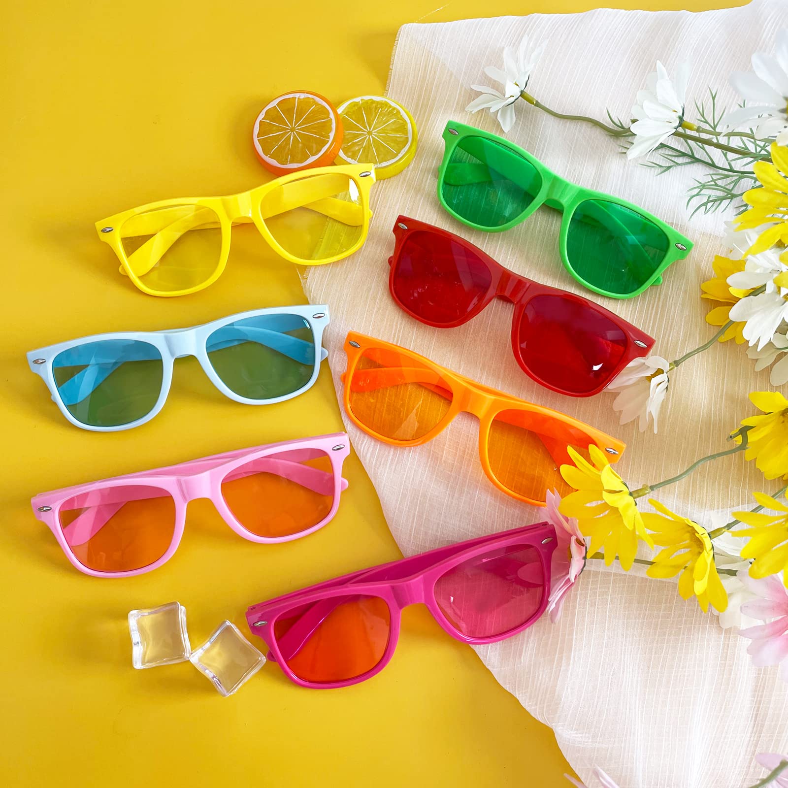 Geopty 24 Pack Colorful Party Sunglasses Bulk, Retro Neon Cheap Sunglasses for Women Men Party Favor Supplies