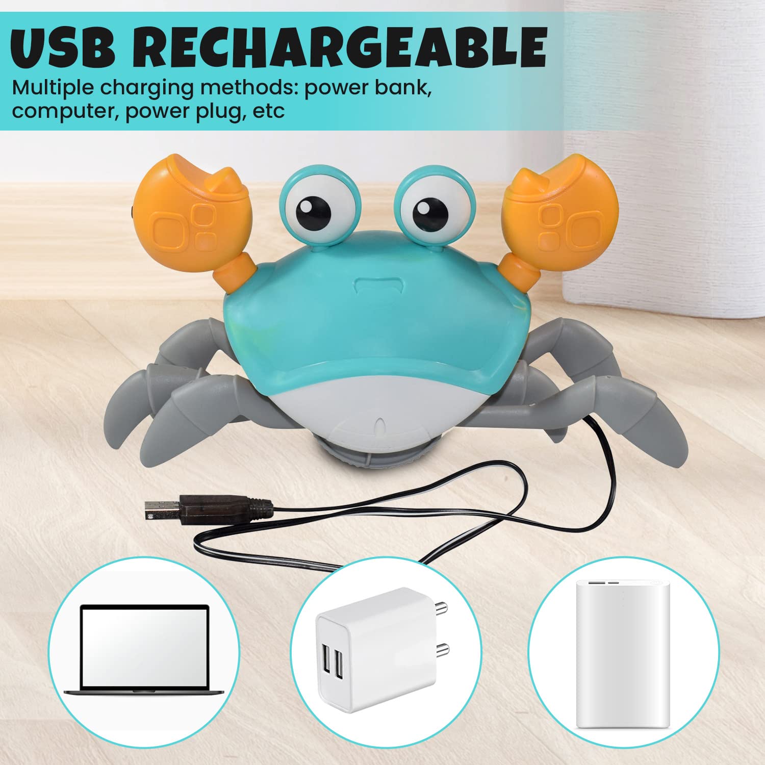 TOOTY TOY Rechargeable Crawling Crab Baby Toy, Interactive Learning Toys for Kids Boy Girl, Infant Tummy Time Toy Gifts with Music and LED Light, Toddler Toys Which Avoid Obstacles