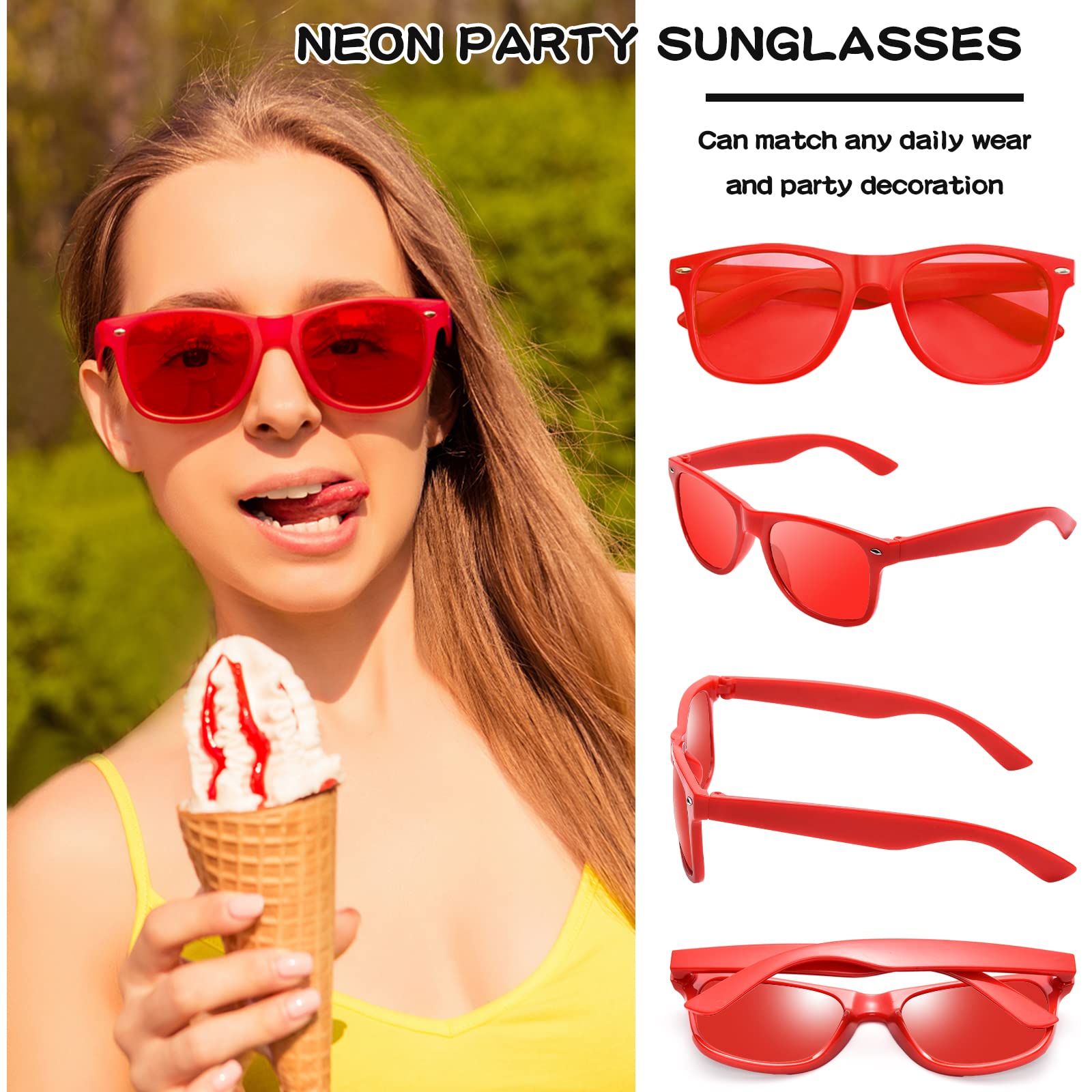 Geopty 24 Pack Colorful Party Sunglasses Bulk, Retro Neon Cheap Sunglasses for Women Men Party Favor Supplies