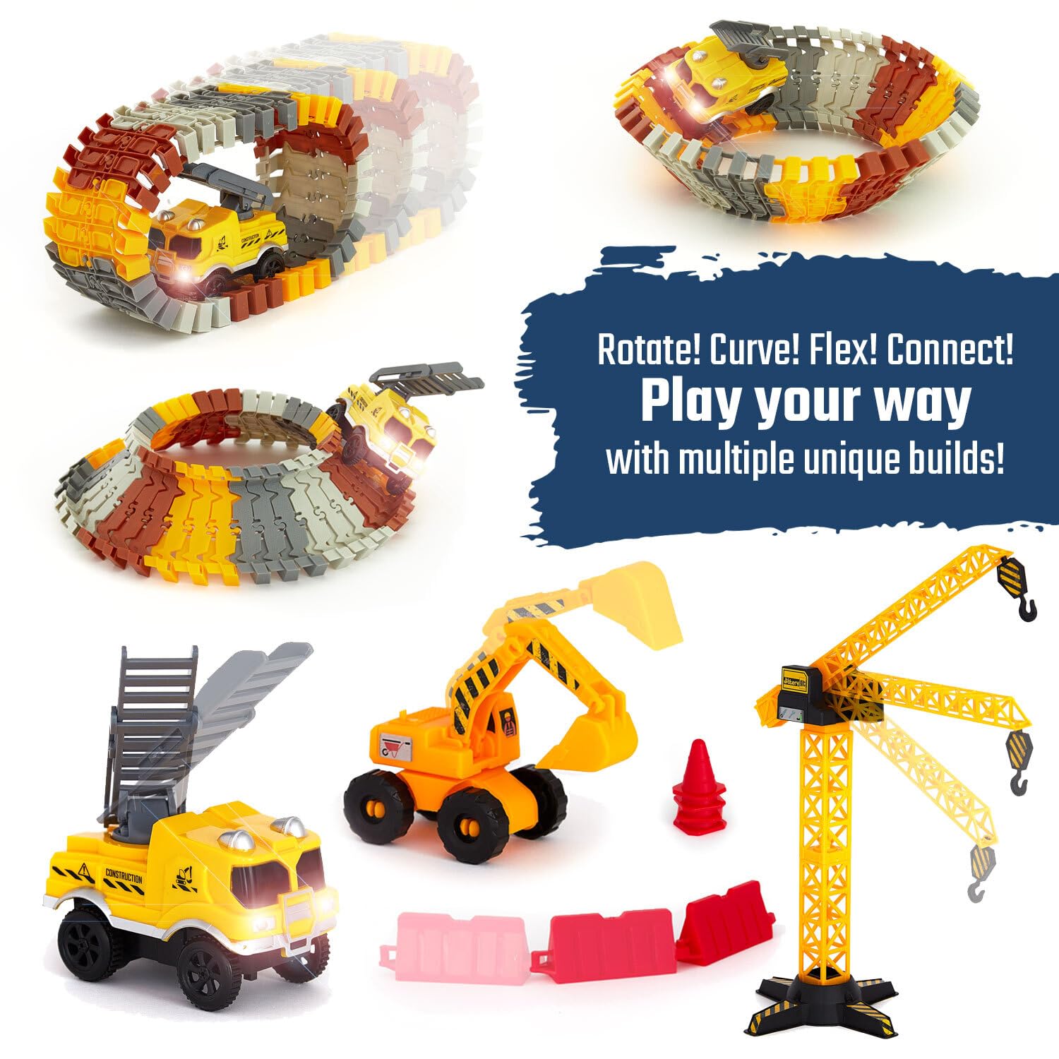 JITTERYGIT Construction Race Track Site Toy - Including Sandbox Vehicles, Trucks, Excavator, Bulldozer, Dump Truck, Crane - Birthday Gift for Kids, Boys, Girls, Toddlers for Ages 3 4 5 6 7 8 Year Old