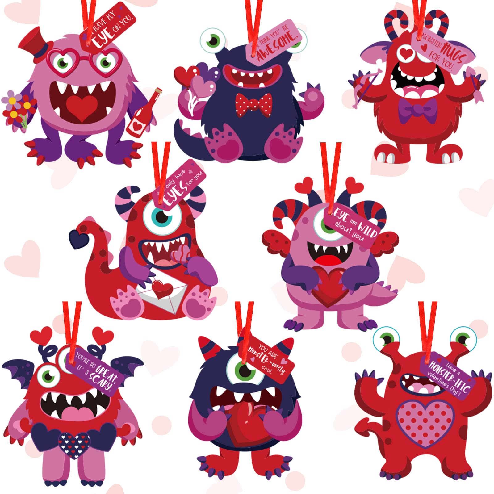 40 Sets Valentine's Day Crafts Kits for Kids, Valentine's Day DIY Monster Cards for Kids, Valentines Paper Craft Hanging Ornament, Valentines Entertainment Activities for Boys Girls School Class Home