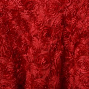 Efavormart 132" Wholesale Round Table Cover RED Grandiose Rosette 3D Satin Tablecloth for Wedding Party Event Decoration