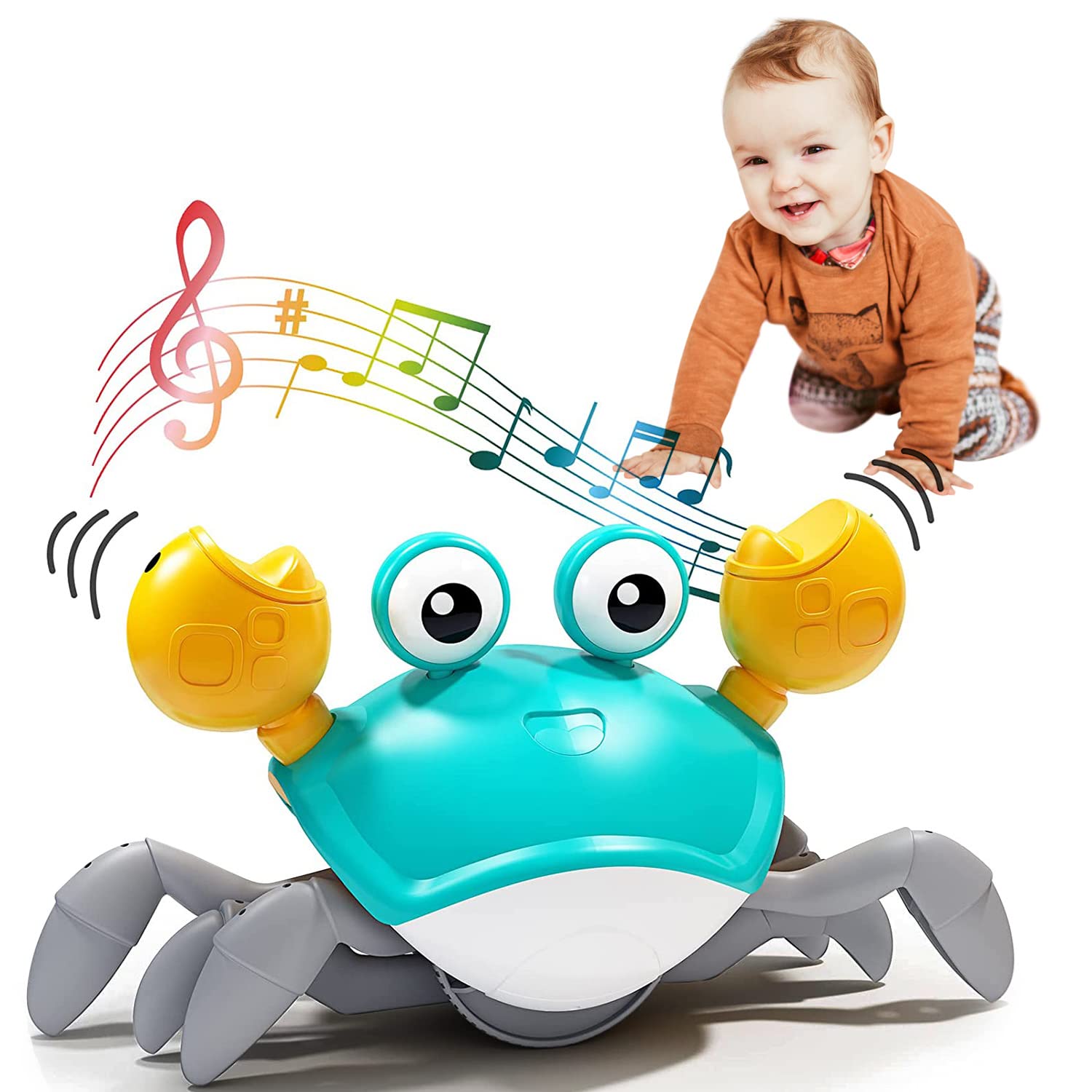 TOOTY TOY Rechargeable Crawling Crab Baby Toy, Interactive Learning Toys for Kids Boy Girl, Infant Tummy Time Toy Gifts with Music and LED Light, Toddler Toys Which Avoid Obstacles