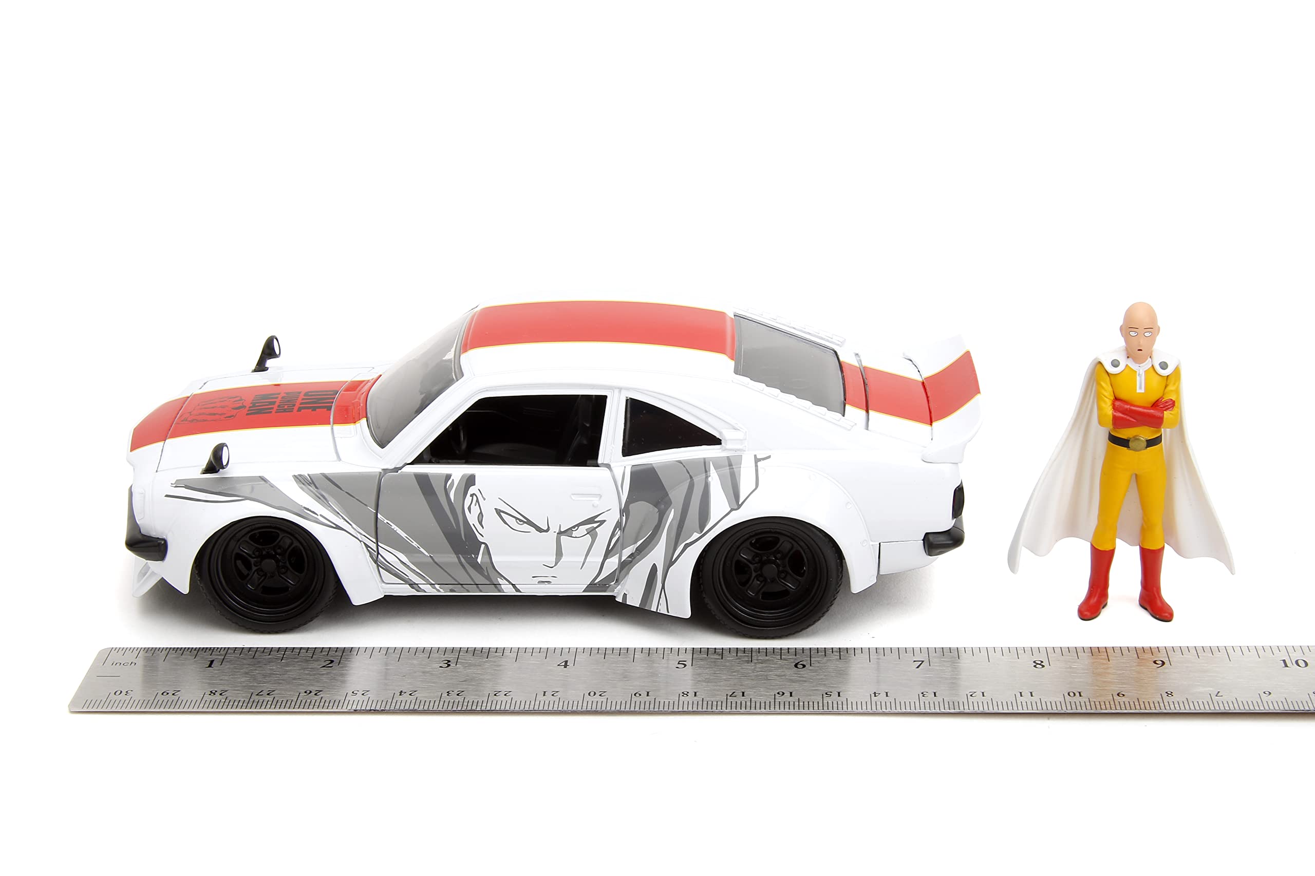 One Punch Man 1:24 1974 Mazda RX-3 Die-cast Car & 2.75" Saitama Figure, Toys for Kids and Adults