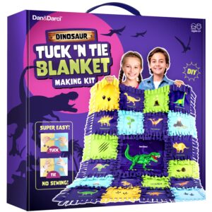 Dinosaur Tuck N' Tie Fleece Blanket Kit - DIY Crafts for Kids Ages 6+ Year Old - Best Arts & Craft Girl Easter Gifts Ideas - No Sew Quilt Blanket Making Kits - Girls Dino Gift - Crafting & Sewing Toys