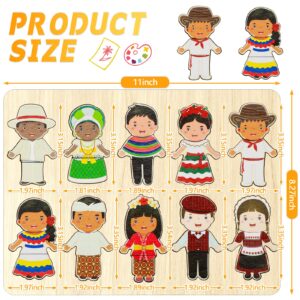 Wooden Multicultural Puzzles for Kids Interchangeable Dress Up Diversity Wood Peg Puzzles Preschool World Puzzles