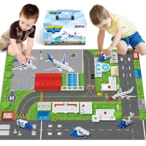 Airplane Toy Set with Planes, Trucks & Playmat - Interactive Learning Toys for Toddlers, Great Gift