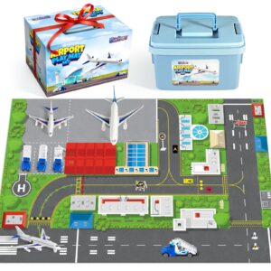 airplane toy set with planes, trucks & playmat - interactive learning toys for toddlers, great gift