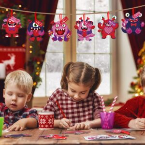 40 Sets Valentine's Day Crafts Kits for Kids, Valentine's Day DIY Monster Cards for Kids, Valentines Paper Craft Hanging Ornament, Valentines Entertainment Activities for Boys Girls School Class Home