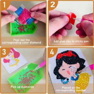 Tang cai 5d 24 Pcs Easy Diamond Painting Stickers Kits, Cute Animals Princess Figure Rhinestones Gem Painting Sticker for Girls Kids DIY Art and Craft