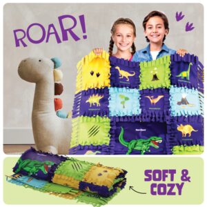 Dinosaur Tuck N' Tie Fleece Blanket Kit - DIY Crafts for Kids Ages 6+ Year Old - Best Arts & Craft Girl Easter Gifts Ideas - No Sew Quilt Blanket Making Kits - Girls Dino Gift - Crafting & Sewing Toys