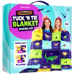 Dinosaur Tuck N' Tie Fleece Blanket Kit - DIY Crafts for Kids Ages 6+ Year Old - Best Arts & Craft Girl Easter Gifts Ideas - No Sew Quilt Blanket Making Kits - Girls Dino Gift - Crafting & Sewing Toys