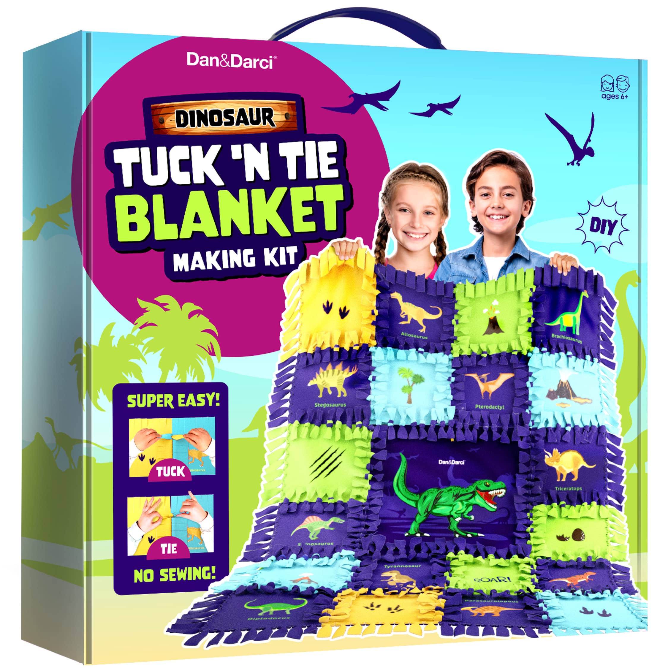 Dinosaur Tuck N' Tie Fleece Blanket Kit - DIY Crafts for Kids Ages 6+ Year Old - Best Arts & Craft Girl Easter Gifts Ideas - No Sew Quilt Blanket Making Kits - Girls Dino Gift - Crafting & Sewing Toys