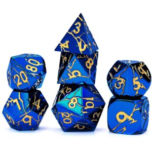 Pharaoh Ruins Gold Metal Dice + Cracked Lightning Metal Dice Set