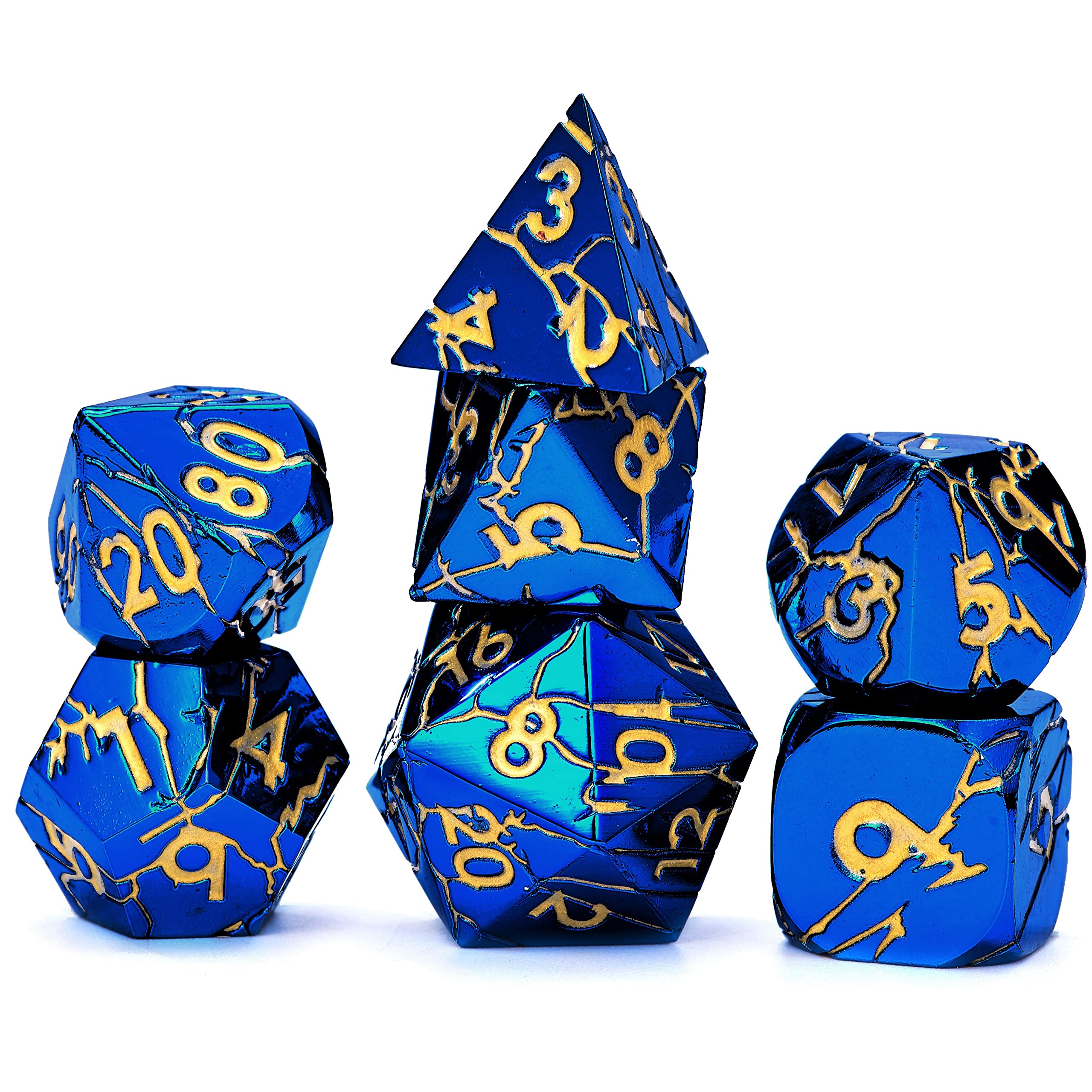 Pharaoh Ruins Gold Metal Dice + Cracked Lightning Metal Dice Set