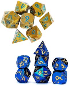 pharaoh ruins gold metal dice + cracked lightning metal dice set