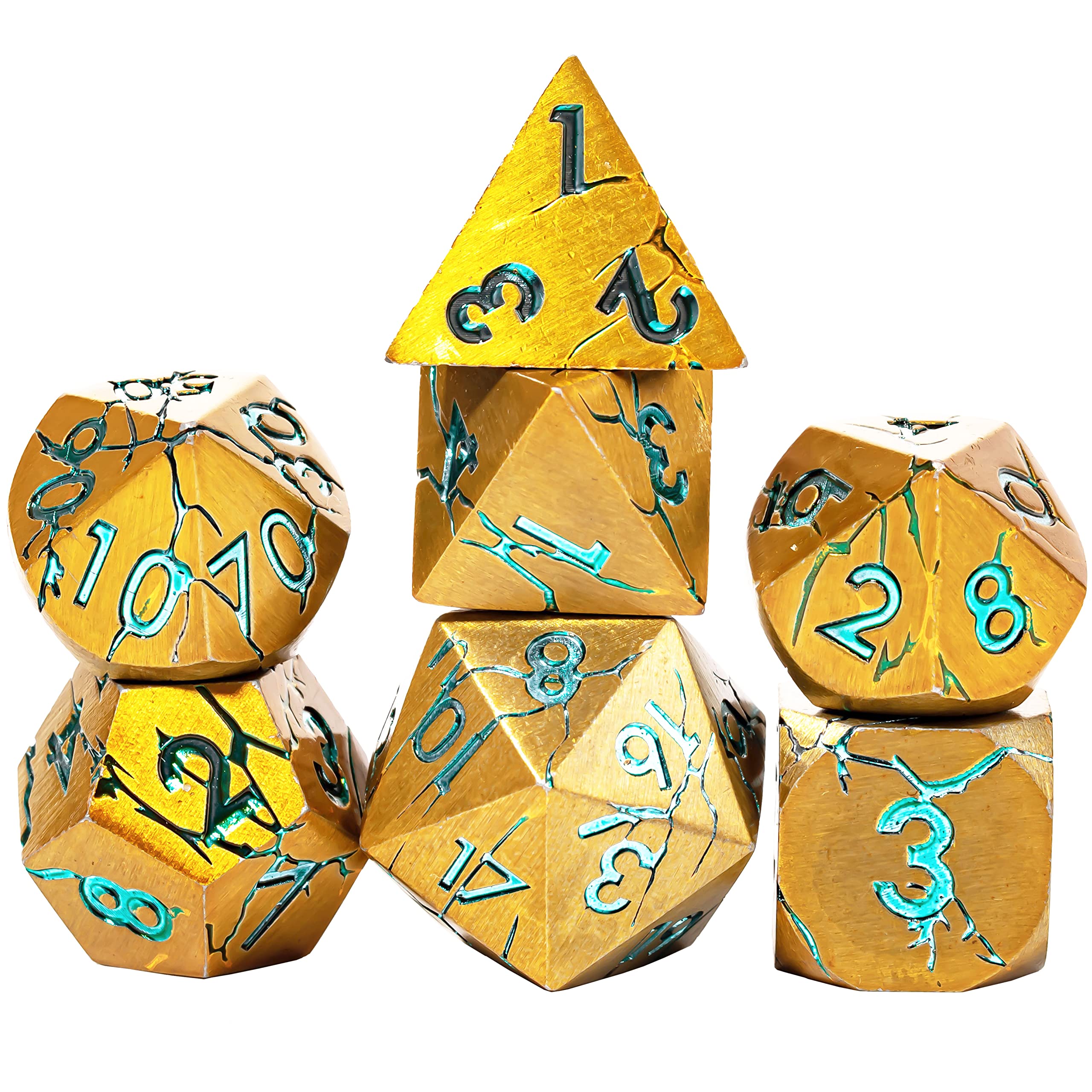 Pharaoh Ruins Gold Metal Dice + Cracked Lightning Metal Dice Set