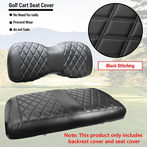 NOKINS Golf Cart YD Diamond Seat Cover for Yamaha Drive/Drive 2 Original Regular Seat Cushion, No Stapler, Golf Cart Vinyl Replacement Front Seat Cover Black Stitching