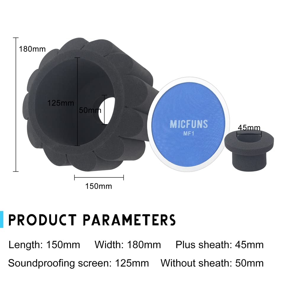 Micfuns MF2 Microphone Windscreen Pop Filter,Side Cutout 45-60-mm Suspended Microphones SM7B, Sound Absorbing Foam Reducing Noise And Reflections