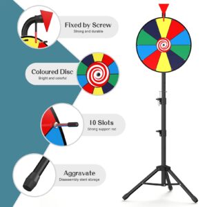 XvmeiMym 16 inches Spinning Prize Wheel, 10 Slots Floor Spinner - Tabletop Heavy Duty Adjustable Height Roulette Wheel for Carnival, Trade Show, Win Fortune Spin Games