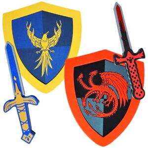 SENSORY4U Foam Sword and Shield Set Toy for Kids Imaginative Play - Pretend Toy Weapons for Role Play - Knight and Dragon Light Versus Dark