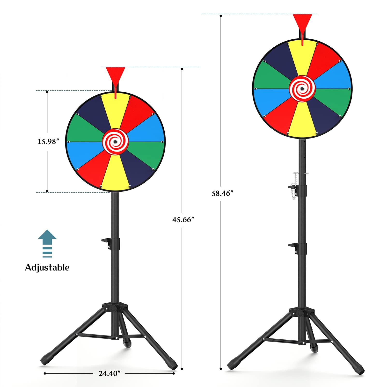 XvmeiMym 16 inches Spinning Prize Wheel, 10 Slots Floor Spinner - Tabletop Heavy Duty Adjustable Height Roulette Wheel for Carnival, Trade Show, Win Fortune Spin Games