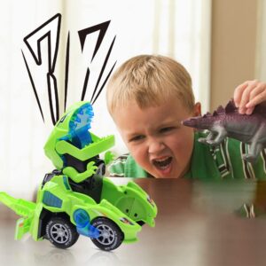 HCPBRS Dinosaur Transformation Car Toy, 2 in 1 Transforming Dinosaur Car Toys with LED Light and Music, Automatic Deformation Dino Race Car Rotate Dinosaur Transform Racing Cars for Kids Gifts (3PCS)