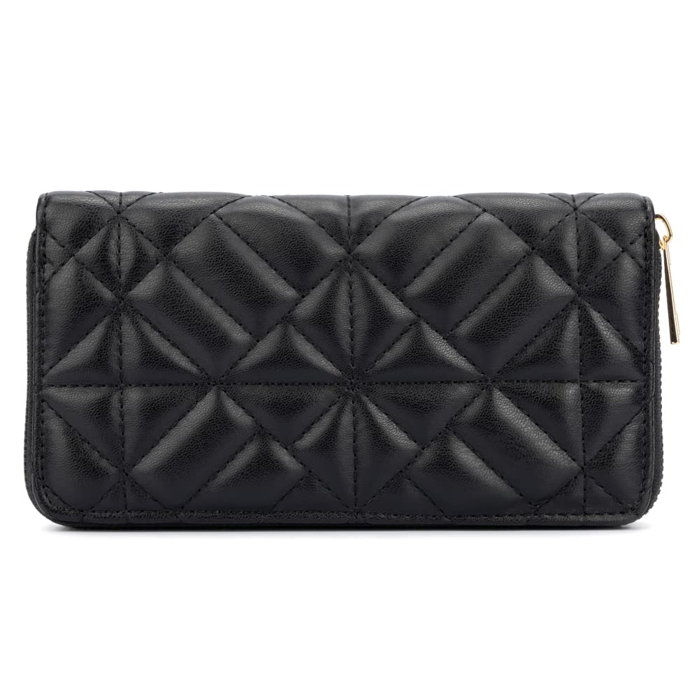 Olivia Miller Women's Fashion Jenna PVC Quilted Black Clutch Wallet w Practical Zip Around Zipper