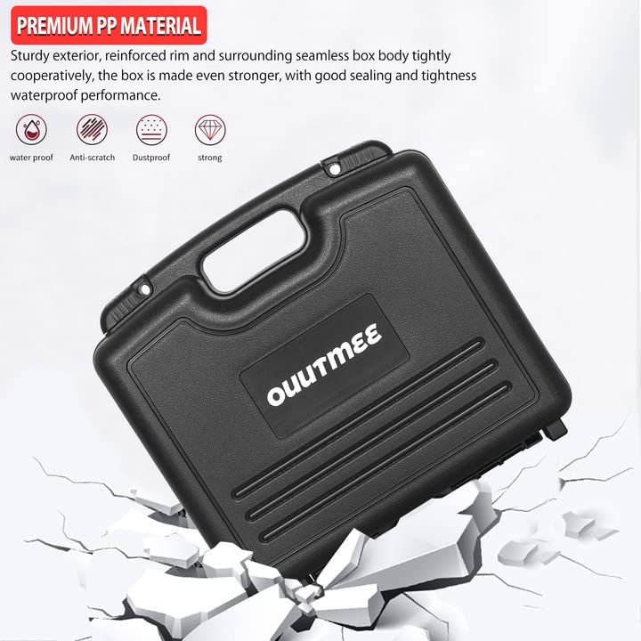 OUUTMEE Portable Hard Case 12.2" x 9.85" x 3.77" With Customizable Diced Foam Protects for Equipment,Electronics,Tools,Microphone,Recorder and More