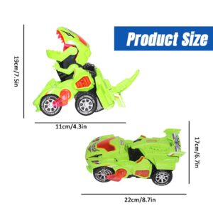 HCPBRS Dinosaur Transformation Car Toy, 2 in 1 Transforming Dinosaur Car Toys with LED Light and Music, Automatic Deformation Dino Race Car Rotate Dinosaur Transform Racing Cars for Kids Gifts (3PCS)