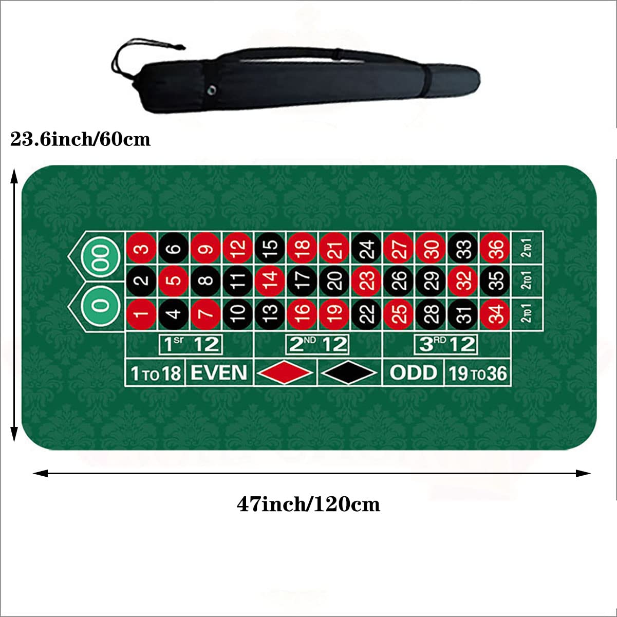 Alabohuke Roulette Mat, 47" X 23.6" Portable Poker Table Top, Casino Style Poker Mat, with Carry Bag for Casino, Party, Home Entertainment