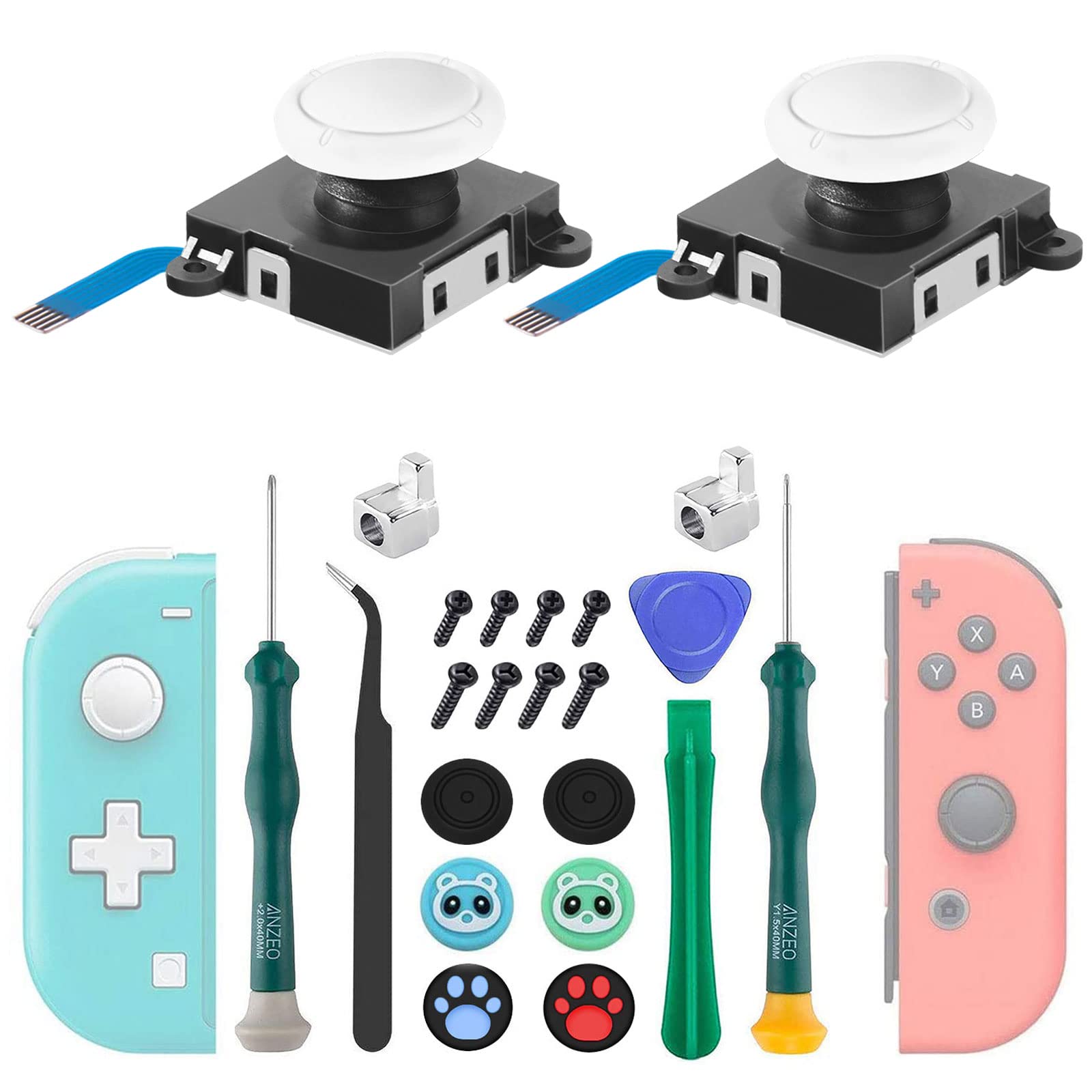 Joycon Joystick Replacement, Switch Joysticks Left/Right Analog Thumb Sticks for Nintendo Switch Joycon/Switch Lite/Switch OLED, Joycon Repair Kit with Thumbstick Caps & Drift Fix Tools