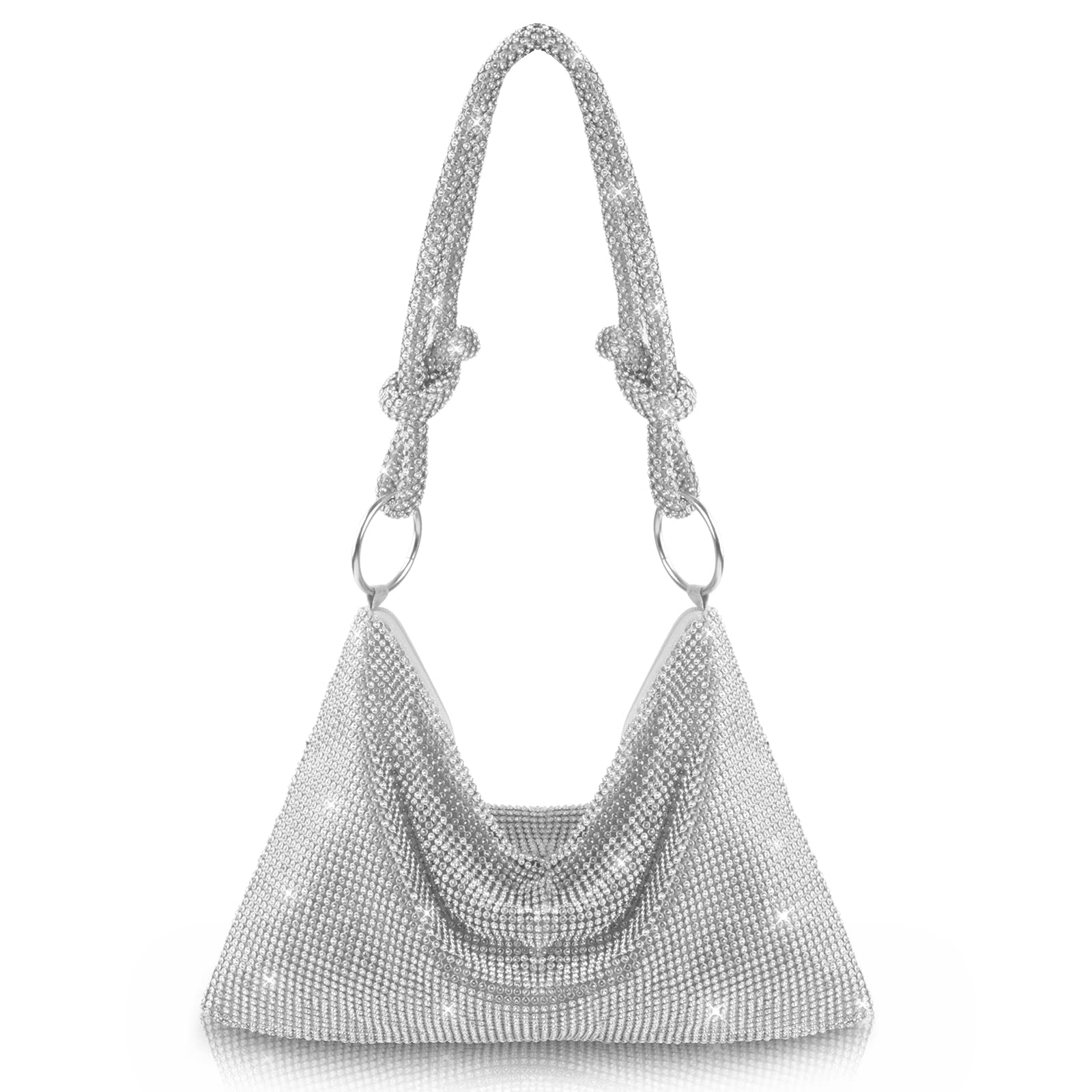 AOYUNHUI Rhinestone Hobo Bag Shoulder Handbags Crystal Evening Clutch Bag for Wedding Reception-Sliver