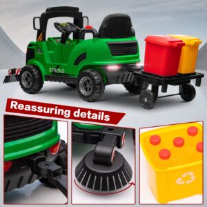 MOLACHI Ride On Street Sweeper Truck,12V Ride on Car w/Remote Control,Electric 360 Degree Rotating Sweeping Brooms，Music,LED Light,Ideal Gift for Kids 3-7 Years Old,Green