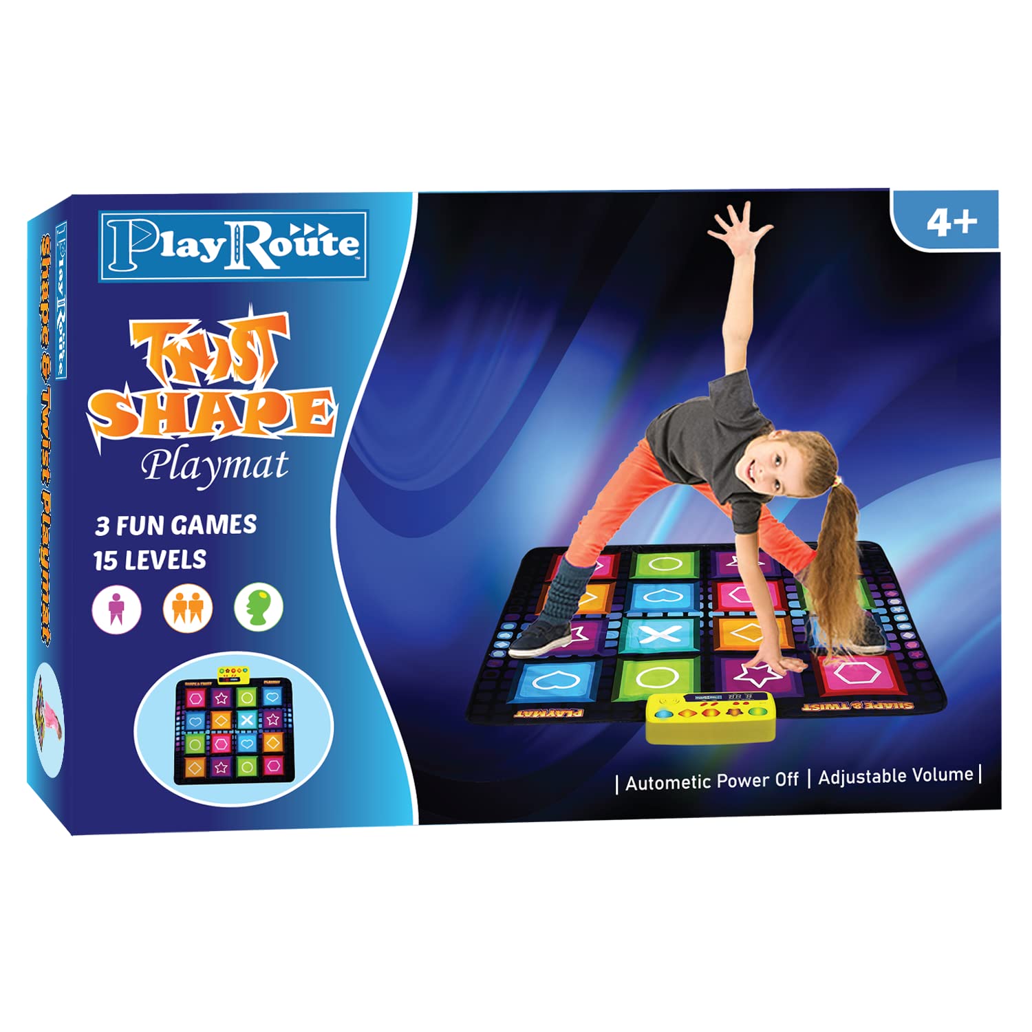 PlayRoute Shape & Twist Dance Mat | 3 Fun Educational Shape Games Mat for Kids Ages 4-8 | Electronic Gift Toy for Girls & Boys Ages 4 5 6 7 8 Years Old | Brain & Memory STEM Toy for Kids