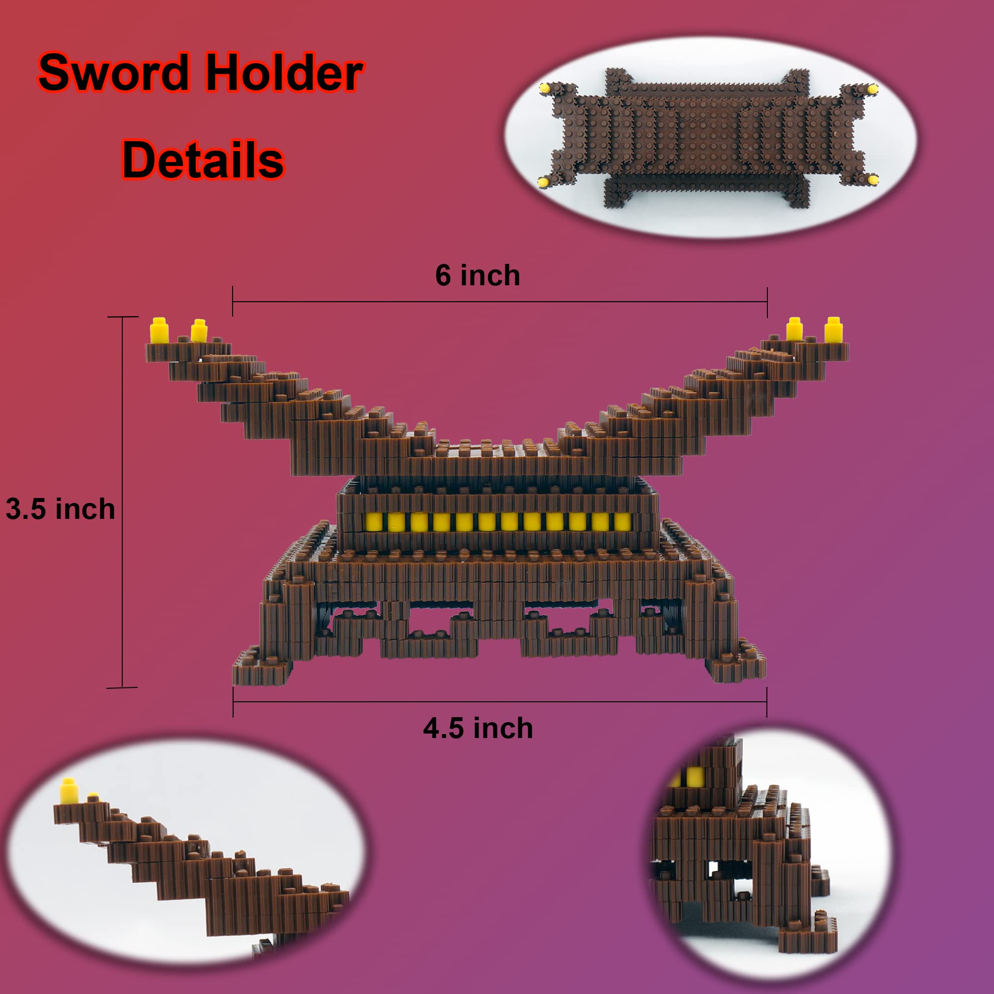 Demon Slayer Sword Building Kit, 19in Cosplay Anime Tanjiro Samurai Swords Building Blocks with Sword Stand, Demon Slayer Katana Swords Model Building Toy Gift for Kids, Adults