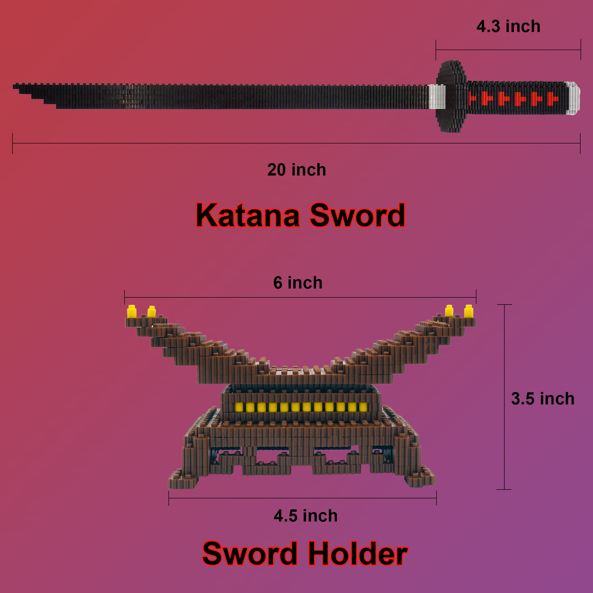 Demon Slayer Sword Building Kit, 19in Cosplay Anime Tanjiro Samurai Swords Building Blocks with Sword Stand, Demon Slayer Katana Swords Model Building Toy Gift for Kids, Adults