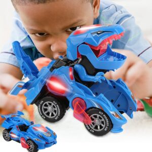 HCPBRS Dinosaur Transformation Car Toy, 2 in 1 Transforming Dinosaur Car Toys with LED Light and Music, Automatic Deformation Dino Race Car Rotate Dinosaur Transform Racing Cars for Kids Gifts (3PCS)