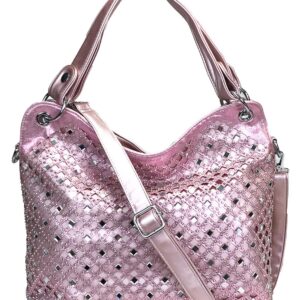 Zzfab Mirror Double Handles Bling Purse Light Pink