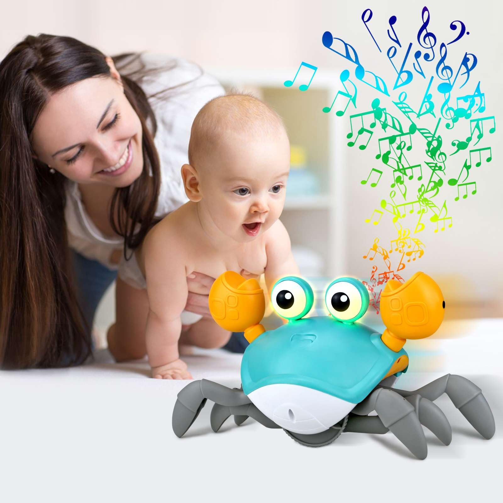 COLEGRY Crawling Crab Baby Toy Tummy Time, Cute Walking Moving Dancing Crab Learning Crawl, Sensory Interactive Toys Gifts for 3 4 5 6 7 8 9 Babies Infant Toddler Kid Boys Girls (Green)