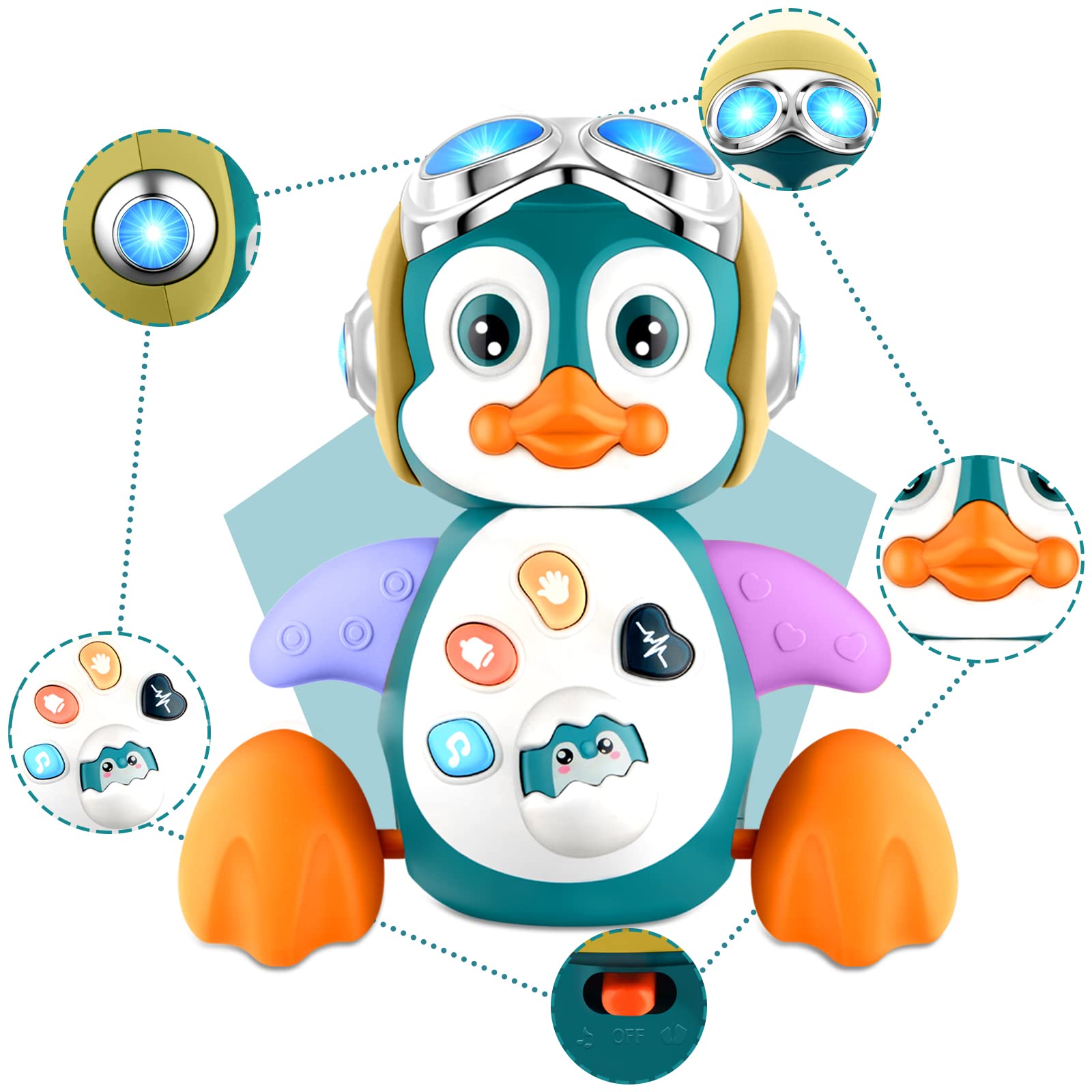 US-VIVIV Baby Musical Toys Penguin 6-18 Months 2 Year Old and up Boys Girls Crawling Toys Early Learning Interactive Educational Preschool Development Kid Birthday Gifts Toy Christmas Brown