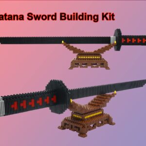 Demon Slayer Sword Building Kit, 19in Cosplay Anime Tanjiro Samurai Swords Building Blocks with Sword Stand, Demon Slayer Katana Swords Model Building Toy Gift for Kids, Adults