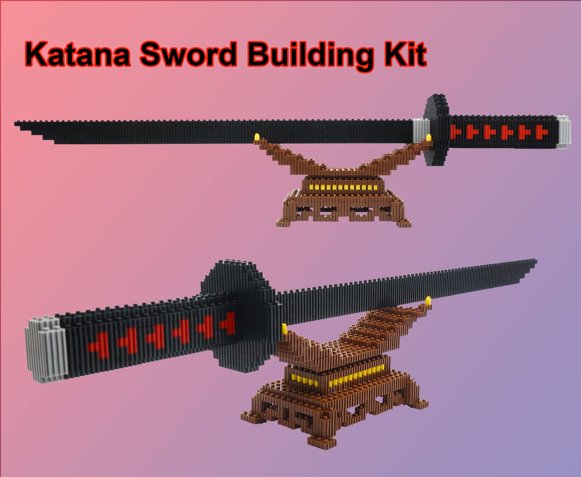 Demon Slayer Sword Building Kit, 19in Cosplay Anime Tanjiro Samurai Swords Building Blocks with Sword Stand, Demon Slayer Katana Swords Model Building Toy Gift for Kids, Adults