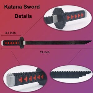 Demon Slayer Sword Building Kit, 19in Cosplay Anime Tanjiro Samurai Swords Building Blocks with Sword Stand, Demon Slayer Katana Swords Model Building Toy Gift for Kids, Adults