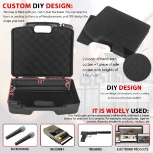 OUUTMEE Portable Hard Case 12.2" x 9.85" x 3.77" With Customizable Diced Foam Protects for Equipment,Electronics,Tools,Microphone,Recorder and More