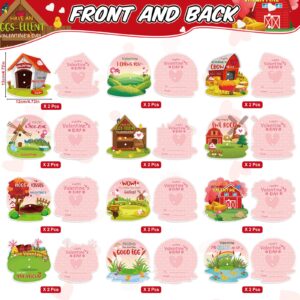 24 Piece Valentines Day Farm Animal Figurines Toys and Farm Animal Card Valentines Animals Greeting Cards for School Classroom Valentine's Gift Exchange Prize Party Favor