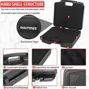 OUUTMEE Portable Hard Case 12.2" x 9.85" x 3.77" With Customizable Diced Foam Protects for Equipment,Electronics,Tools,Microphone,Recorder and More