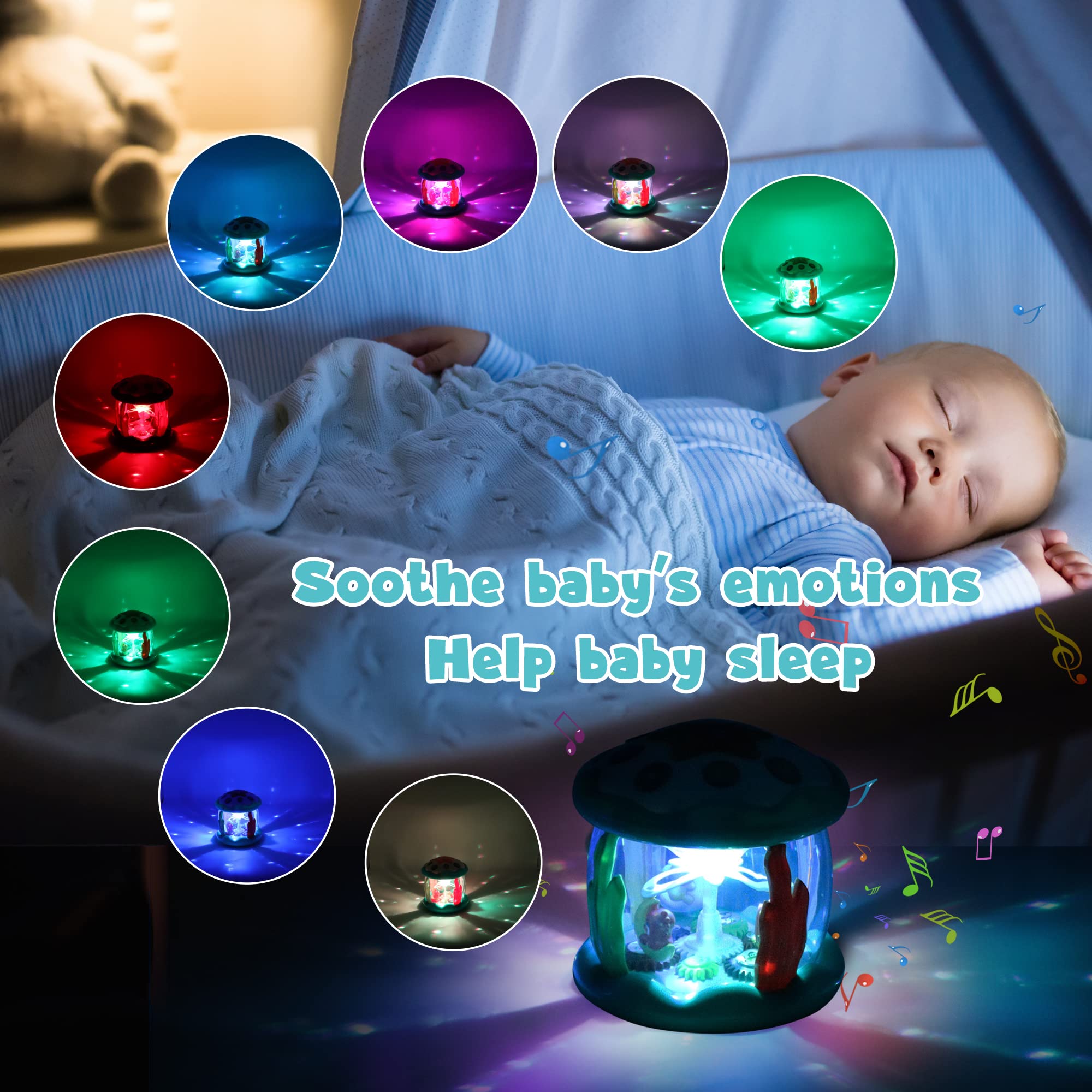 KGINAB Light Up Toys for Babies 6-12 Months, Musical Rotating Projector, Infant Early Education Developmental Learning Crawling for Baby Boy Girl 0-6 3-6 12-18 Months